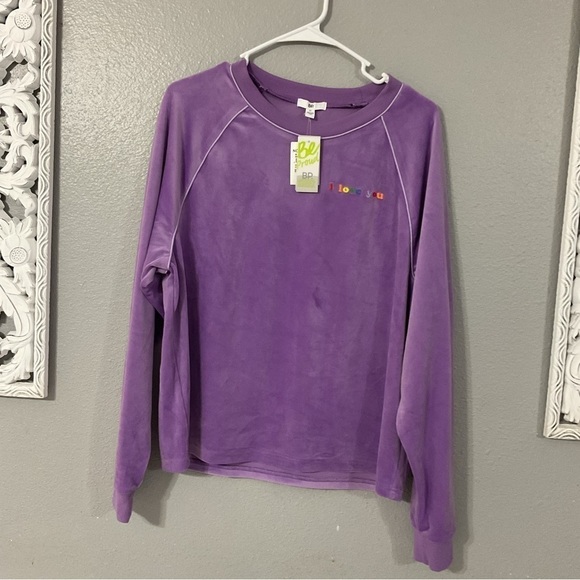 BP  Long Sleeve I Love You Velour Sweater, Purple size Medium New with tags - Picture 1 of 6